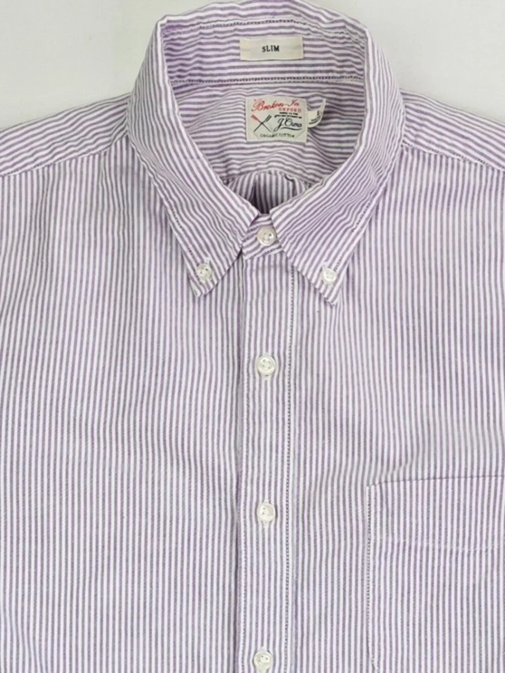 J. Crew Slim The Broken In Oxford Lavender White Stripe Men Sz Large Button Down
